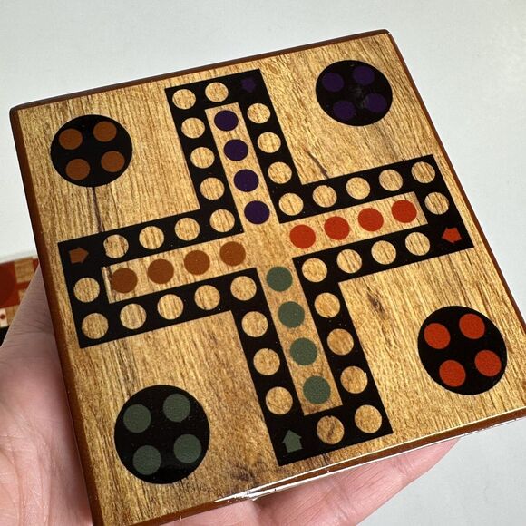 4 Piece Ceramic Game Coaster Set Cork Back Checker Chess Inspired Red Shed Gift - Picture 4 of 13